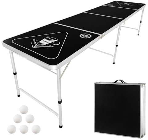 VEVOR tragbarer Beer Pong Tisch klappbar (240 x 60 x 52/70 cm), Beerpong Tisch mit Tragegriffen & 6 Pong-Bällen, höhenverstellbarer Heckklappentisch für Büro Heckklappenparty Reisen und Camping