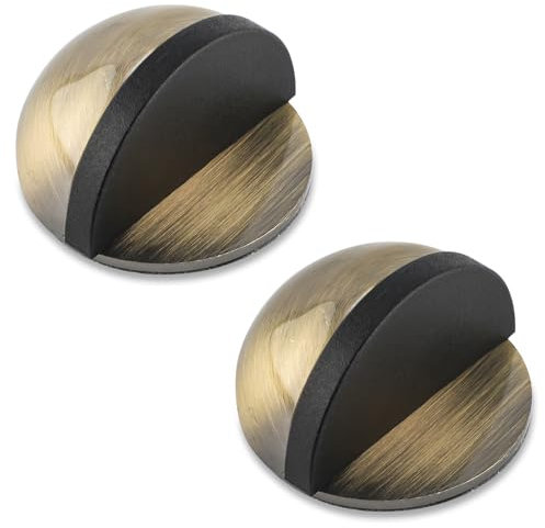 2pcs Floor Door Stopper, Self Adhesive DoorStopper for Bottom of Door Stainless Steel Half Dome No Drill Rubber Bumper Wall Protector for Living Room, Bedroom, Bathroom, Office (Antique Bronze)