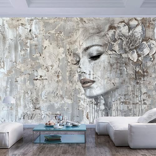 3D Carta Da Parati Disegnata camere letto cucine soggiorni fotomurali premium stile 3D Parete Da Dei Murale Moderna Gigante il fondo del salone Volto di donna in cemento grigio vintage