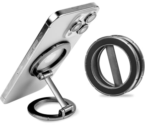 Soporte magnético para teléfono móvil, soporte magnético doble, anillo doble, soporte para teléfono móvil, soporte plegable para teléfono móvil, rotación de 360°, compatible con iPhone 16/15/14/13/12