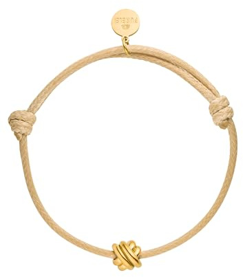 Purelei Aloha Knoten-Armband – Verstellbares Textil-Armband in Beige mit Symbol-Anhänger – Edelstahl vergoldet – Gold/Silber/Roségold – max. 12 cm