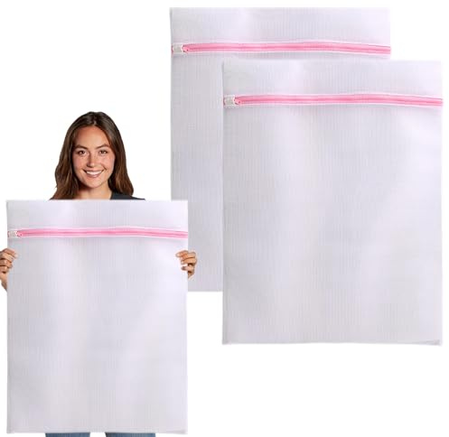 2 Pezzi Retina per Lavatrice Extra Large, Sacchetti Lavatrice 60 x 80 cm, Riutilizzabile Sacchetto per Lavatrice, Sacco Biancheria Rete con Cerniera per Tende, Cappotti, Biancheria da Letto e Tappeti