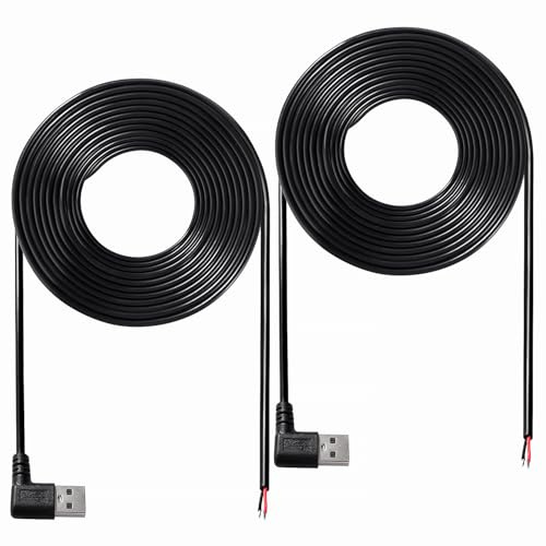 KUOQIY 2 Stücke 2m USB-A Stecker 5V / 3A 90 Grad Pigtail Offenes Ende Stromkabel, 22 AWG USB 2.0 Stecker 2-poliger Draht DIY Pigtail-Kabel, für Geräte Reparatur DIY-Kabel