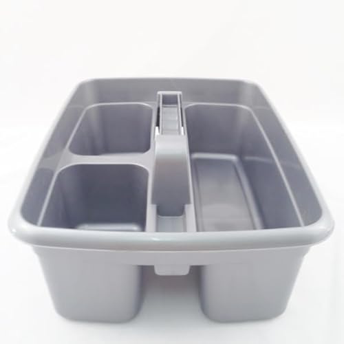 Caddy Tray – 12 x 15 3 Compartment Polypropylene Carrying Container with Handle – Cleaning Tool Storage Caddy – Colour Coded – For Home Garden Equestrian Silver Pack of 1