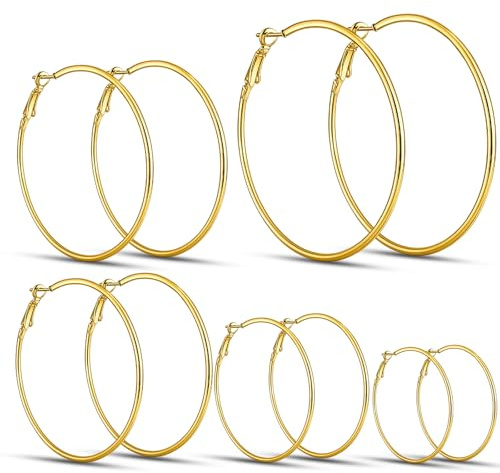 5 Pairs Gold Hoops Earrings for Women, 30mm-70mm Gold Hoops, Gold Earrings for Women, Elegant Statement Jewelry for Daily Wear and Christmas Earrings, Fashion Accessories Gift