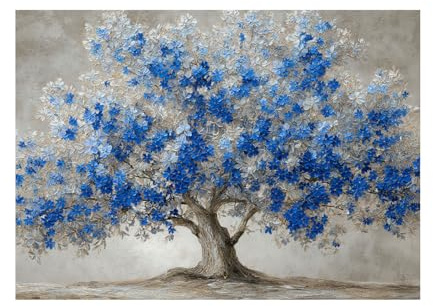 XENIOU Arte vegetale da parete Rilievo dell'albero dei fiori blu stampe da parete, stampe su tela, La Casa Camera da Letto Soggiorno Bagno Cucina Ufficio.(Multicolore)-80x120cm Non incorniciato