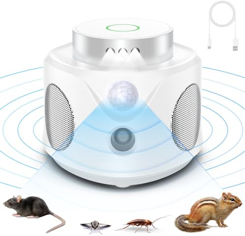 Ultrason Souris et Rats, Repulsif Souris Ultrasons 360° Anti Souris Appareil Ultrason pour Nuisible Rongeurs Plug in Répulsif Intérieur Dispositif Anti Nuisible Cafards pour Jardin