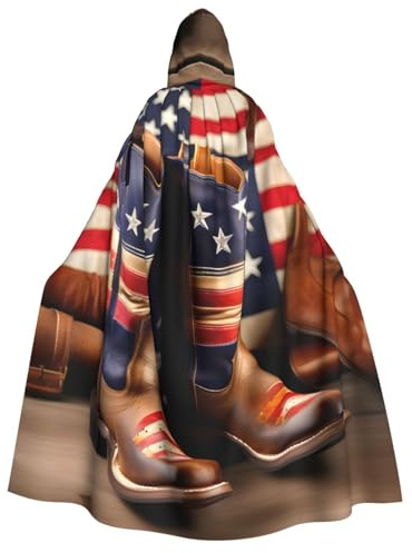 Aubnva Amerikanische Flagge mit Cowboystiefeln, bedruckt, für Herren und Damen, Kapuzenumhang, bequem, Halloween, Karneval, Kostüm, Weihnachtsthema