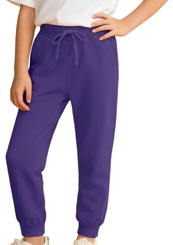 Generisch 2025 Pantalones de chándal para niños y adolescentes grandes Otoño Invierno Pantalones de chándal de forro polar con bolsillos Cómodos Casual Athletic Sportswear Pantalones, Color morado