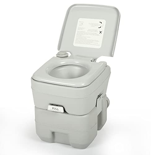 20L Portable Camping Toilet, Camping Flushing Toilet with Piston Pump Flush & Removable Tank, Lightweight Porta Potty for Camping Caravans Motorhomes Emergency Use, 40.9 x 33.8 x 42.7 cm