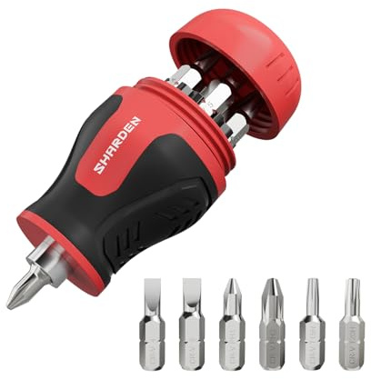 SHARDEN 8 in 1 Stubby Multi Screwdriver with 6 CRV Bits Phillips, Slotted, Torx, Small Short Screwdriver with Magnetic Tip Portable All in One Repair Tool Kit for Home DIY Tables, Doors, Chairs