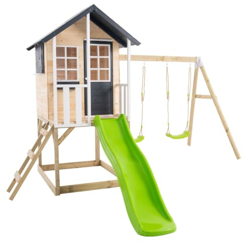 TP Toys Cabane Enfant sur Pilotis 2 Balançoires et Toboggan, Jacinthes