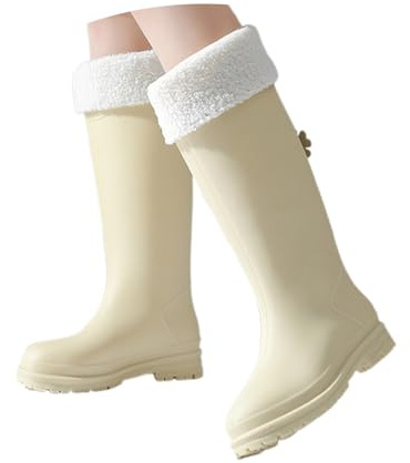 Genérico Botas De Agua Mujer Caña Alta, Botas De Goma Mujer, Talla Grande Antideslizante Impermeables Ligero Galochas Moda Casual Monocromo Holgados Cómodo Botas Adecuado Para Clima Frío