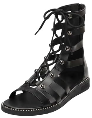 Générique Sandales élégantes à brides pour femme parfaites avec bottines montantes Modèle talon aiguille bout ouvert idéal quotidien Chaussures estivales confortables et tendance (Black, 44)