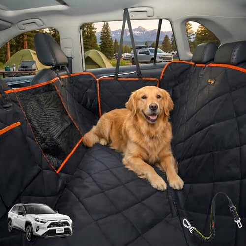 iBuddy Hundedecke für Auto Rücksitz, wasserdichtes Autoschondecke Kratzfest rutschfest Abriebfest mit Sicherheitsgurt, Rücksitzbezüge für Auto/Van/SUV (B075MCHYZV, Black with orange)