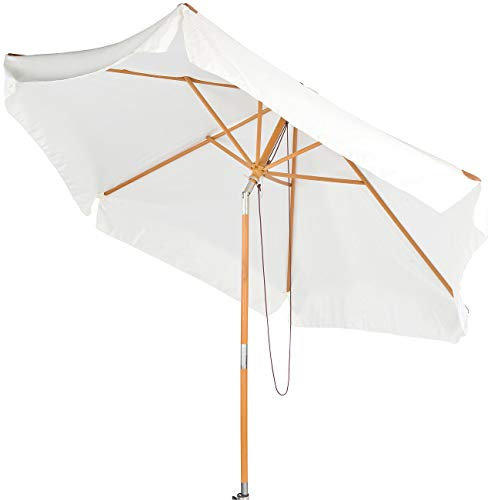 Royal Gardineer Holzsonnenschirm: Neigbarer Sonnenschirm mit Holzgestell, UV-Schutz 50+, Ø 3 m, beige (Parasol-Schirm, Holzschirm, Waschmaschine)