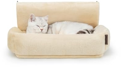 lionto Lettiera riscaldata per gatti con rivestimento in peluche lavabile, ganci in metallo adatti ai termosifoni standard, amaca in materiale confortevole, beige