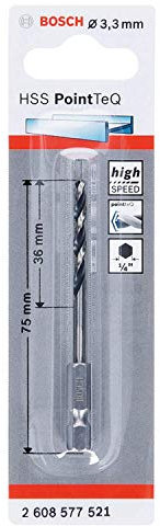 Bosch Professional Brocas de vástago hexagonal PointTeQ, para metal, diámetro: 3.3 mm, vástago hexagonal de ¼, accesorios para taladro de impacto y taladro atornillador
