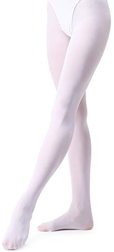 tanzdunsje Ballett Strumpfhose Kinder Tanzstrumpfhose mit Fuß für Mädchen und Damen,Weiß M