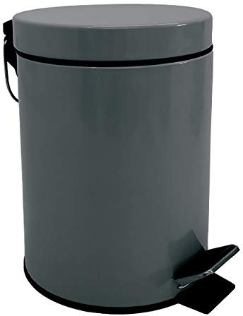 MSV - Kosmetikeimer fürs Bad - Edelstahl mit herausnehmbarem Inneneimer - Stylischer Treteimer - Kompakt und Praktisch - Grau - 3L