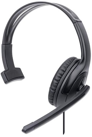 Manhattan Mono-Over-Ear-Headset (USB), Mikrofonarm (gepolstert), Einzelhandelsverpackung, verstellbares Kopfband, Lautstärkeregler, Ohrpolster, USB-A für Sound- und Mikrofonnutzung, Kabel 1,5 m
