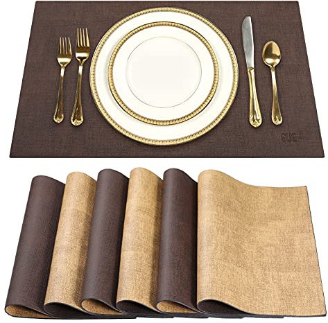 SUEH DESIGN Tovaglietta in Pelle Set di 6 Tovagliette Ecopelle Lavabile Impermeabili Resistente al Calore per Cucina Domestica Ristoranti e Hotel 43cm x 31cm