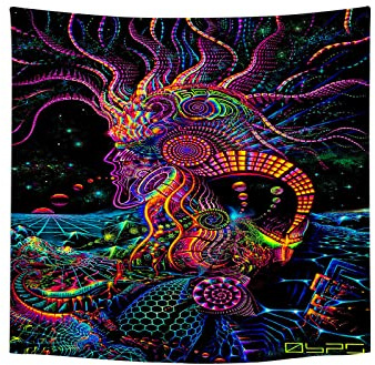 Roninkier Wandteppich Anime Psychedelic-Fluoreszierend Tapisserie - Schwarz UV Wandtücher Gothic Wandbehang Aesthetic Wanddekoration Abstrakte Kunst Wandtuch für Schlafzimmer,200x150cm