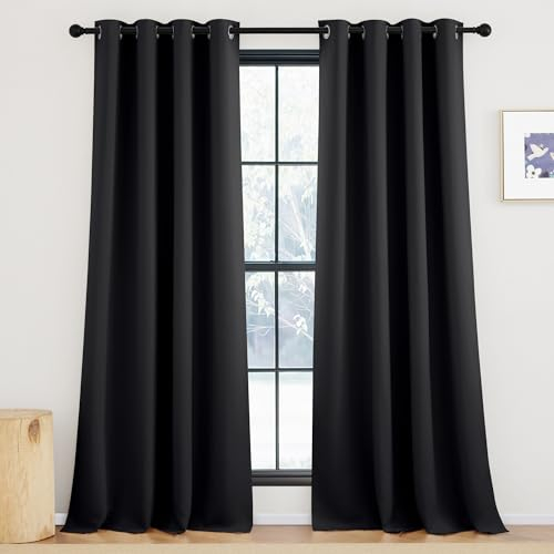 KGORGE Thermogardine mit Ösen Schlafzimmer Gardinen Schwarz Blickdicht Ösenschal 2er Set 245 x 140 cm(HxB) Vorhang Lichtundurchlässig Blackout Curtains for Bedroom Verdunklungsvorhänge