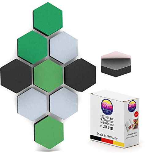 PolySound® Eco Acoustic Panels Self-Adhesive – Oceanic Oasis – Extra Sound Insulation with 0.9 Removable with Special Adhesive – 9 x 3D Acoustic Foam 3-10 cm