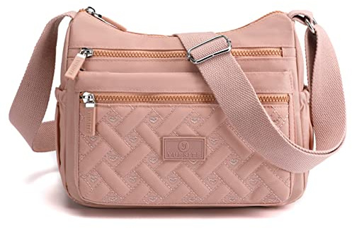 NOTAG Umhängetasche für Damen, mehrere Taschen, Schultertasche aus Nylon, wasserdicht, Handtasche, Rosa, Medium