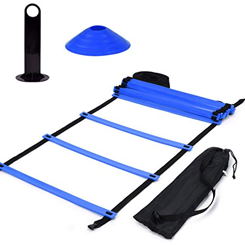 Psytfei Speed Agility Training Kit Fußballtrainning Set mit 6M Flacher Leiter, 10 Stück Scheibenkegel Agility Ladder Set für Training, Fussball, Fitness(Blau)
