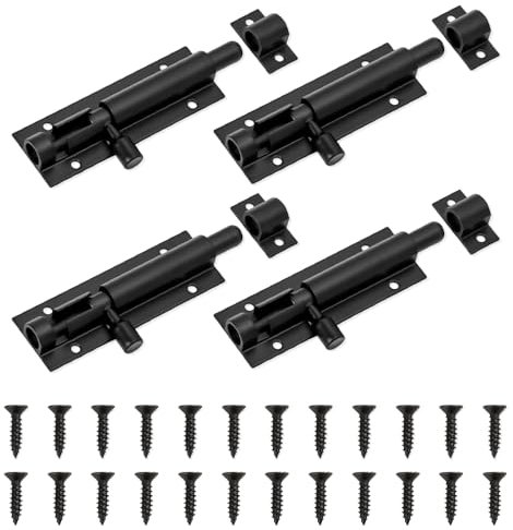 Riisoyu 4 Stück Sicherheitstürriegel aus Edelstahl, Abschließbar Riegelschloss Klein Türriegel Edelstahl-Türverschlüsse mit 24 Schrauben Schiebetürschloss Schieberiegel für alle Innentüren, Schwarz