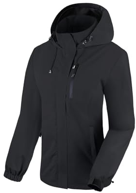 BATHRINS Regenjacke Damen Wasserdicht Atmungsaktiv Wanderjacke Windbreaker Damen Leicht Outdoor Jacke Mesh Gefüttert Fahrrad Jacke mit Kapuze（Schwarz,M）
