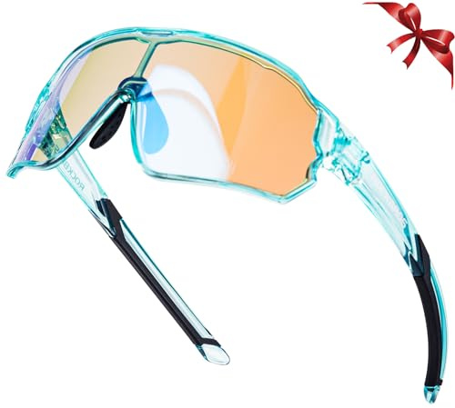 ROCKBROS Photochromic Sports Kids Sunglasses For Boys Girls Children Youth Adult MTB Biking Sunglasses for Kids Ages 8 to 14,Green