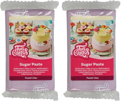 FunCakes Pâte à Sucre Pastel Lilac: Facile à utiliser, lisse, flexible, doux et pliable, parfait pour la décoration de gâteaux, Halal, casher et sans gluten. 250 g (Lot de 2)