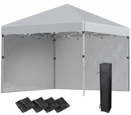 Outsunny Tonnelle de Jardin Pop-up Pliant Barnum réglable en Hauteur Protection UV 30+ 2 parois latérales - Sac de Transport Inclus - pour fête, événement Plein air - 297 x 297 x 288 cm Gris Clair