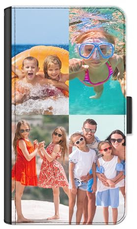 Personalised Phone Case For Samsung Galaxy A Models, A16, A35, A34, A36, A52, A53, A54, A55, A56, Phone, Custom Photo Collage, Image on Leather Side Flip Wallet Phone Case, Phone Cover - Four Images
