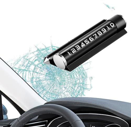 Ieron Multifunktionales Kfz-Kennzeichen, temporäre Parkkarte, Mobile Navigationshalterung, Auto-Sicherheits-Fensterhammer – Schwarz