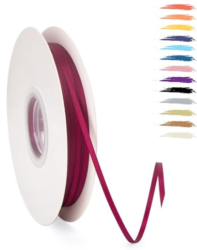 Rotwein 3mm Satinband 95 Meter, Polyesterband, verschönern Sie Ihre Bastelarbeiten und Feiern, ideal für Geschenkverpackungen, Dekorationen, Hochzeitsautoband, Bänder zum Basteln