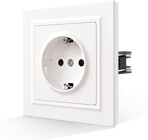 CNBINGO Enchufe de pared con tacto suave con garras, enchufe Schuko con placa mate respetuosa con la piel, color blanco