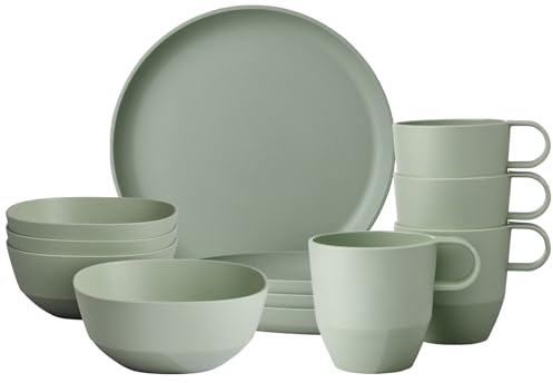 Mepal Silueta Frühstücks-Set 12-teilig | Outdoor-Geschirr | Nordic Sage | Speiseteller (26 cm) und Suppenteller (21 cm) für 4 Personen | Spülmaschinen- und mikrowellenfest | Kunststoff (PET)
