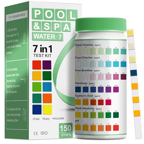 AAwipes Pool-Teststreifen 7-in-1 (150 Streifen) | Neues 2024 Testkit für Pool-pH-Wert mit hochpräziser Wasserhärte- und Säuremessung | Wartungsset für Pool, Schwimmbecken, Whirlpool und Spa (K01-150)