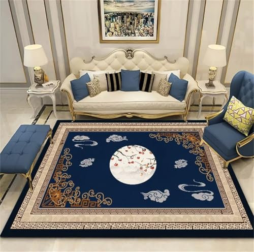 RUGMRZ Rutschfester Teppich 60x110CM Eingang Bettvorleger Blau Pflegeleichter Schlafzimmerteppich mit orientalischem Druckdesign