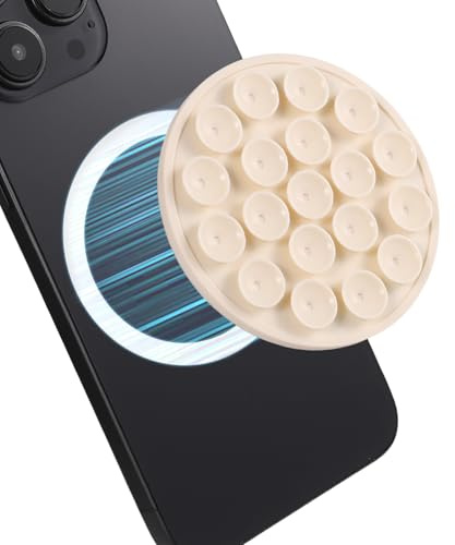 Ventosa per Telefono Magnetica, 6,3x0,6 cm, Supporto Telefono Senza Adesivo, Silicone Telefono Antiscivolo Mani Libere, Rotonda per MagSafe, Lasuroa, Beige