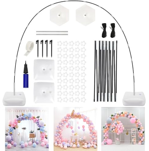 10 Ft Balloon Arch Kit, Balloon Arch Stand, with Water Fillable Base and Fibre Poles for Wedding Graduation Birthday DIY Party Supplies Christmas Decorations