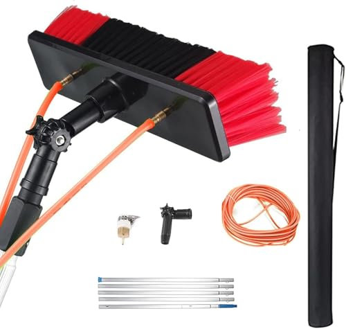 Fensterreinigung Stange Wassergespeiste TeleskopbüRste Ausziehbare Reinigung Wintergarten Dachreinigung Fensterreinigung Set FüR Photovoltaik-Panel-Reinigungswagen(30cm Brush Head,5M)