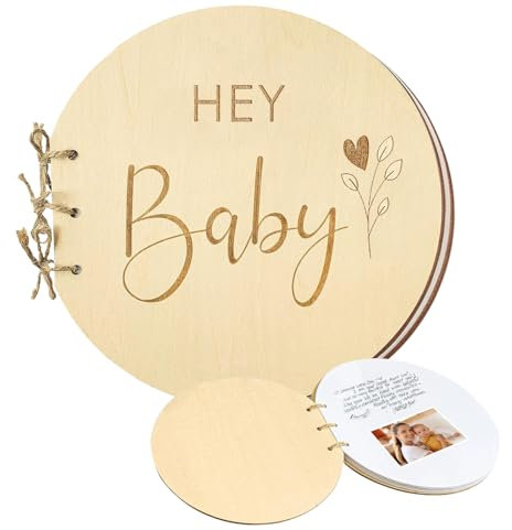 AffeGifts Libro de Firmas Bautizo Madera, 40 Páginas Recordatorios Baby Shower Libro de Visitas Baby Shower Baby Shower Guest Book Bebés y Consejos para Madres Novatas