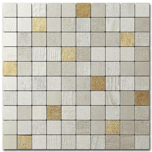 M MOFIT Quadratische Mosaik Fliesenaufkleber Küche Selbstklebende Wandfliesen Bad Klebefliesen Fliesensticker(Champagne Gold 10 Stücke)