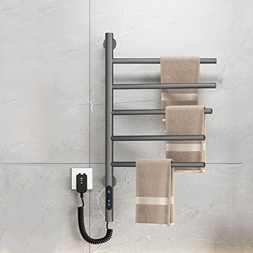 WUBYING Electric Towel Radiator 82W, 180° Rotation Smart Electric Towel Rail with Thermostat, Timing 1-8 Hours, Temperature Adjustable 45-70°, Stainless Steel Heated Towel Rack