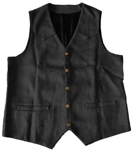 SAUTRV Men's Suit Vest With Metal Buttons And Suede Like Fabric. Men Winter Hat And Gloves Set (Black, L)